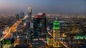 Top view of the city of Riyadh, Saudi Arabia, at night